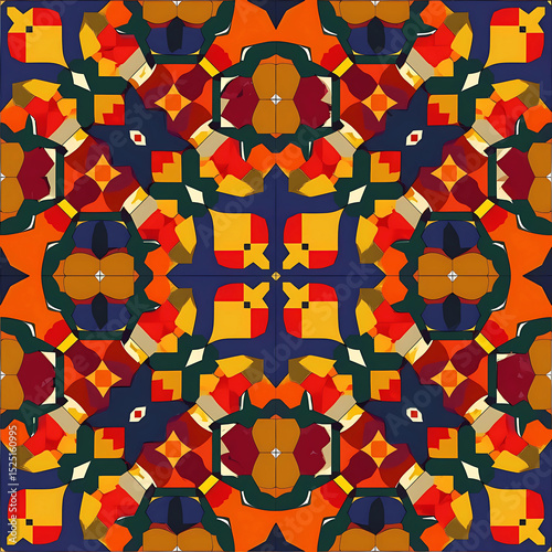 Bold Symmetrical Geometric Pattern in Bright Colors Digital Illustration