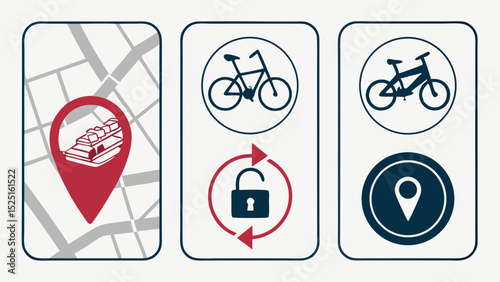 Bike Sharing App UI Kit Location, Bikes, and Unlock Icons