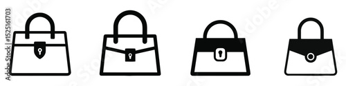 Handbag Icons: Four Stylish Purse Designs - Perfect for Websites & Apps