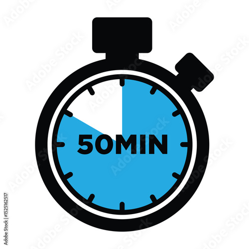 50 Minute Timer Vector, Stopwatch Icon for Countdown of Time Management.