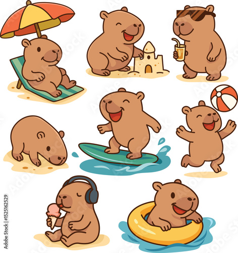 Tropical Fun with Cute Capybara Vacation Clipart Set