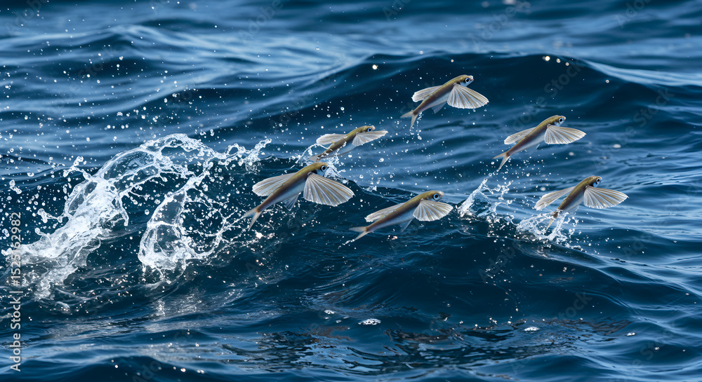 Obraz premium Flying Fish Leaping from Ocean Waves