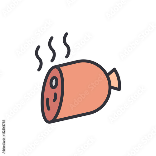 Stylized Illustration Of Steaming Sausage On A Transparent Backdrop