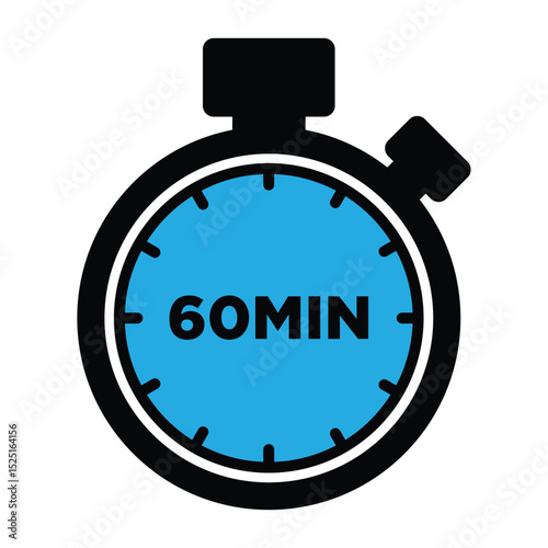 60 Minute Timer Vector, Stopwatch Icon for Countdown of Time Management.