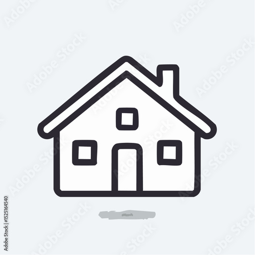 Simple vector illustration of a house with a chimney and three windows on a white background