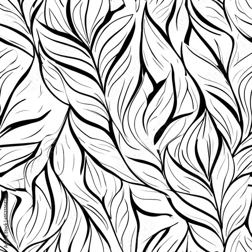 Hand Drawn Leaf Pattern in Monochrome Style Digital Illustration