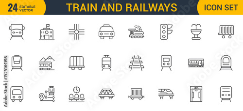 Set of Outline train and railways icon set. intercity, international, freight trains, linear icons. Outline icon collection.