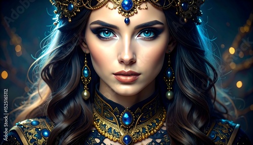 Regal Woman with Blue Jewels, and Dark Fantasy.