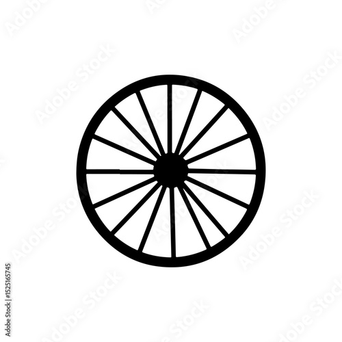 Old cart wheel silhouette vector flat illustration on white background.
