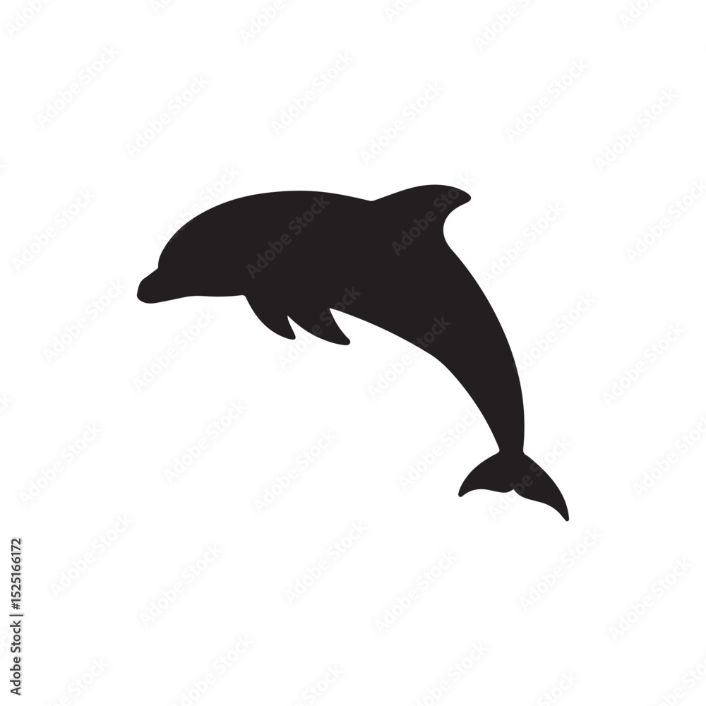 Fototapeta premium Dolphin jumping silhouette vector flat illustration on white background.