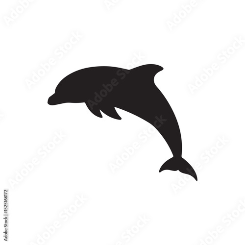 Dolphin jumping silhouette vector flat illustration on white background.