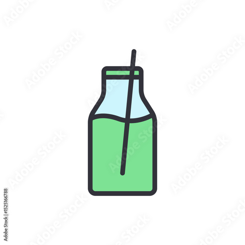 Refreshing Green Smoothie In Glass Bottle With Straw Illustration