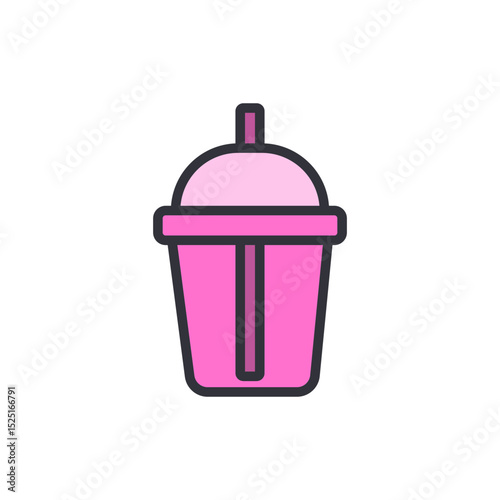 Delightful Pink Beverage Cup With Straw Icon Illustration Style
