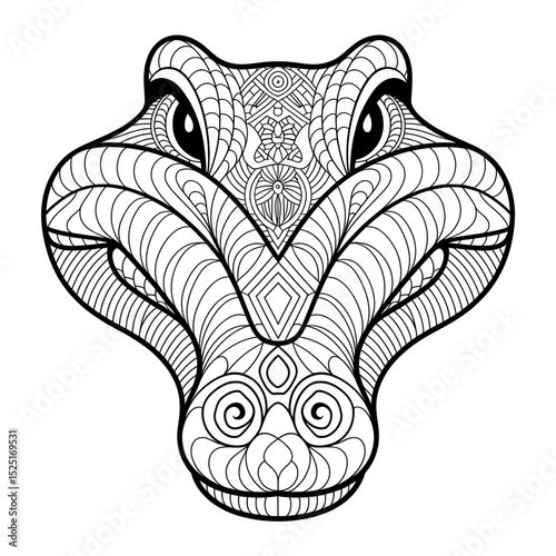 A crocodile head illustration line art of a coloring page