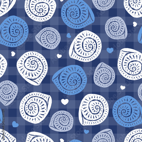 Seamless pattern coquette seashell and ribbon bow. Vector illustration.