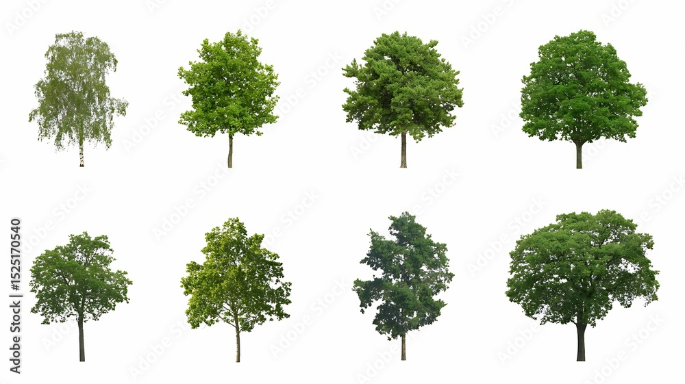 Fototapeta premium A Collection of Lush Green Trees: Diverse Foliage for Design Projects