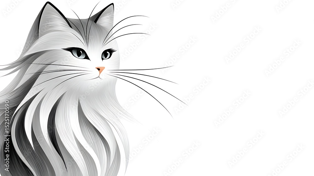 Obraz premium Simple Black and White Cat Coloring Page for Babies and Adults with Clean Lines