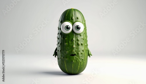 A worried cartoon cucumber stands against a plain background.