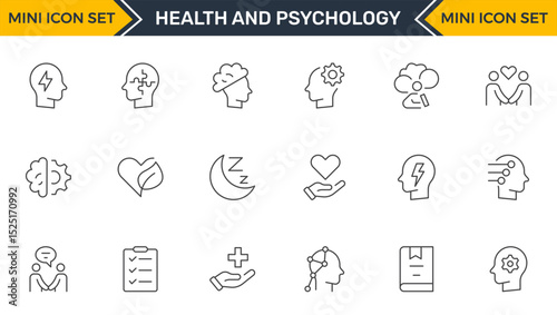 Set of Mental Health and Psychology Icons: A Complete Collection for Therapy Sessions, Counseling, Emotional Well-being, Support Services, and Wellness Programs