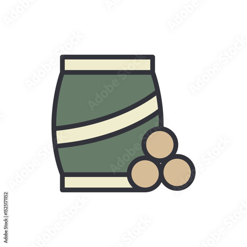 Stylized Cartoonish Wine Barrel With A Pile Of Round Objects
