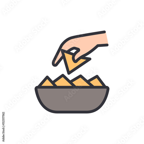 Human Hand Taking Tortilla Chips From A Bowl Isolated Design
