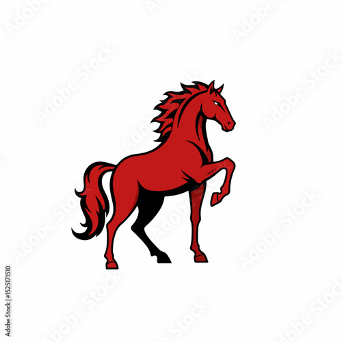 Fiery horse symbol of 2026 year. Red horse rearing up on hind legs, mane and tail ablaze. Powerful fiery horse image perfect for New Year or Christmas cards and festive designs.