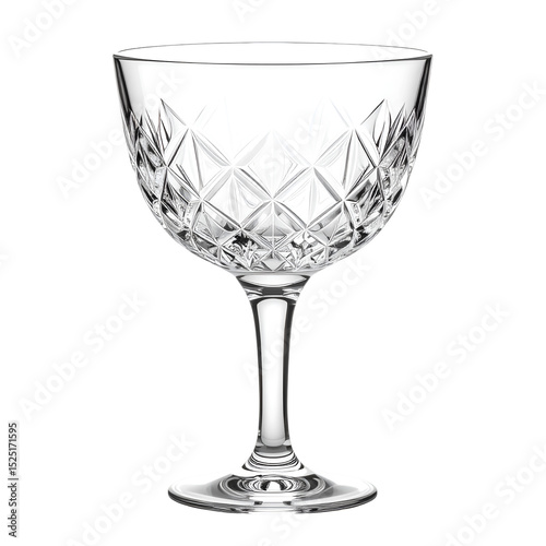 Elegant Crystal Coupe: A radiant crystal coupe glass, exquisitely crafted with diamond cuts, stands poised to elevate any celebratory occasion.