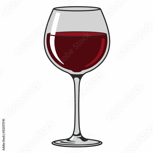 Red wine glass filled with rich red wine. Elegant glass reflects light, showcasing deep color and clarity of wine. This image is perfect for wine lists, restaurant menus,