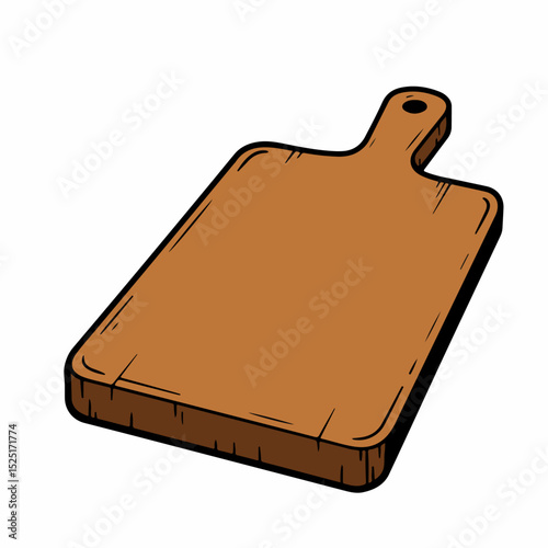 Brown wooden cutting board for kitchen.  Rectangular kitchen cutting board with handle.  Simple wooden board perfect for culinary blogs or dentistry brochures.