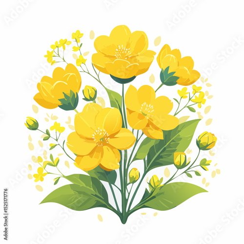 菜の花のアニメ風ベクター背景透過素材