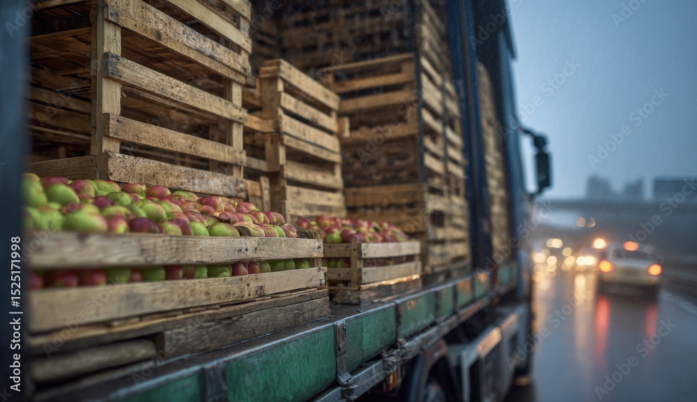 Fototapeta premium Truck apples delivery food crates transportation
