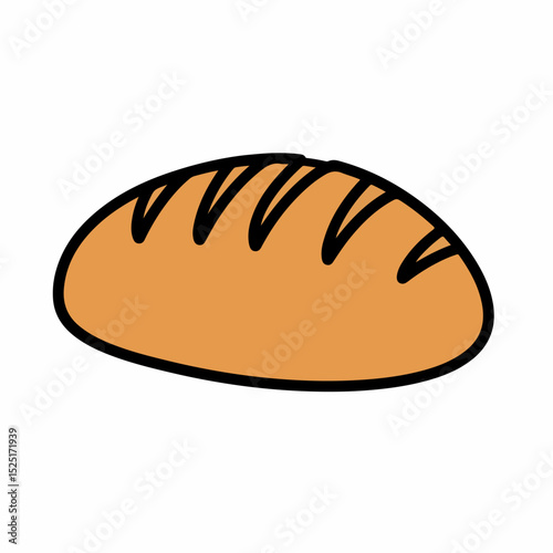 Freshly baked bread loaf, simple food illustration.  Golden brown crust and scored top show artisan baking.  Perfect image for bakery menu, bread recipe blog, or food packaging design.