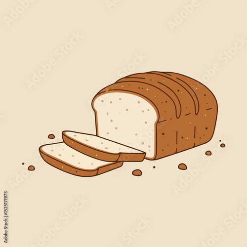 Loaf of bread with two slices, freshly baked bread, golden crust, perfect for sandwiches or toast. This delicious bread is ideal for creating beautiful food photography for restaurant menus,