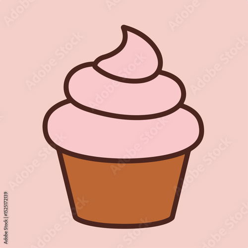 Delicious cupcake with pink frosting and brown base. Sweet cupcake perfect for birthday parties or special occasions. This cute cupcake image is ideal for bakery menus, dessert shop websites,
