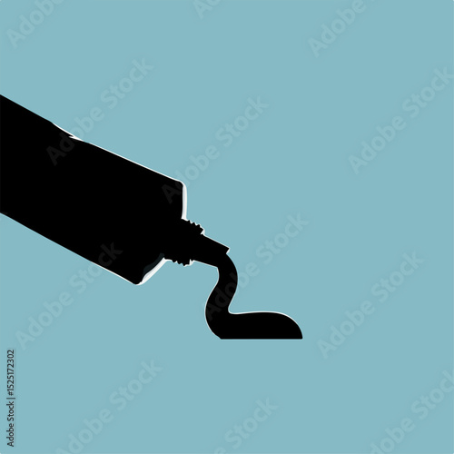 Black silhouette toothpaste tube squeezing paste.  Dental hygiene product concept image showing a tube dispensing creamy substance.  This simple design is perfect for dentist office brochures,