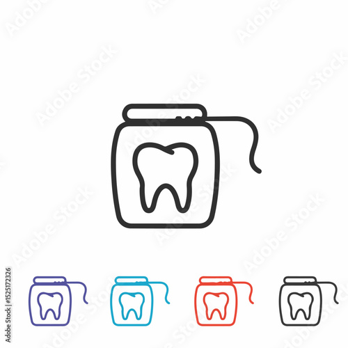 Dental floss container icon design, simple line art illustration of dental floss in a jar, perfect for dentistry websites or oral hygiene product packaging.