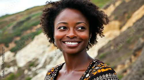 Joyful African American woman and child with radiant smiles outdoors in nature