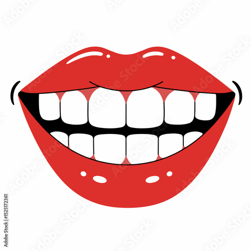 Bright smile with red lips and white teeth.  Smiling mouth with healthy, clean teeth and glossy lips. Perfect image for dental clinic brochures and car accessory advertising.