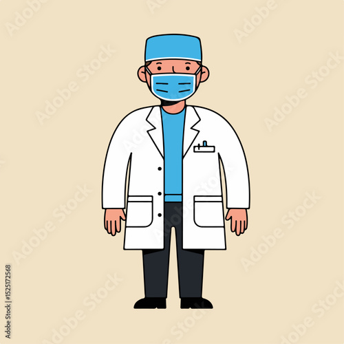 Doctor wearing lab coat and protective mask. Medical professional in uniform, ready to assist patients.  Image suitable for dental clinic brochures or car accessories catalogs.