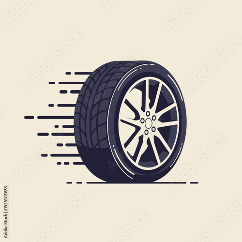 Stylish car wheel tire with rim, high-speed motion blur effect.  Detailed car wheel tire with alloy rim design, perfect for automotive branding.