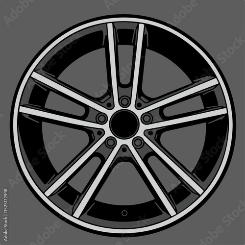 Stylish car alloy wheel rim design.  Modern automotive part with eight spokes and contrasting accents.