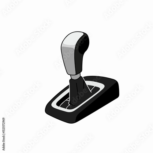 Modern car gear shift lever design. Detailed close up of automatic transmission gear stick. Stylish car part illustration perfect for automotive magazines, brochures,