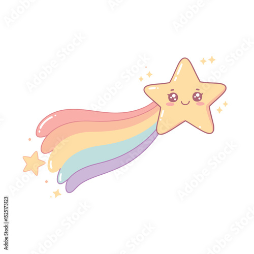 Adorable Kawaii Shooting Star with Rainbow Trail