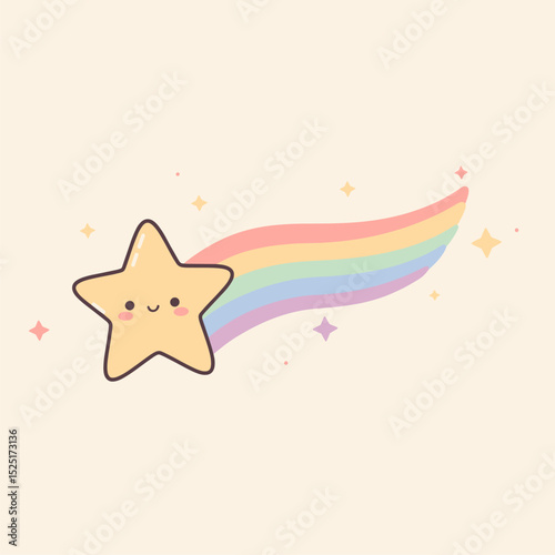 Adorable Kawaii Shooting Star with Rainbow Trail