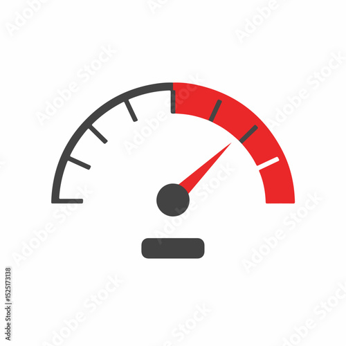 Speedometer gauge shows high speed. Red zone indicates maximum speed limit.  This graphic is perfect for dashboard design, presentations, or infographics related to speed and performance in gardening.