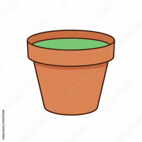 Terracotta pot with sprout.  Simple clay pot filled with small green plant seedling.  Gardening image perfect for spring planting guides or horticultural blogs.