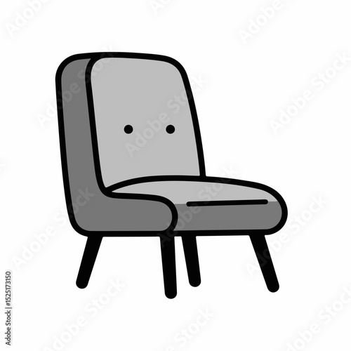 Comfortable armchair with gray upholstery and simple design. Armchair features soft cushions and stylish legs. This image of armchair is perfect for interior design catalogs or gardening websites.