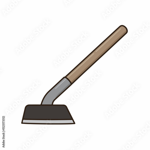 Gardening tool hoe with wooden handle and metal blade.  This gardening tool is perfect for weeding and cultivating soil.  High-quality image of a hoe for gardening websites, blogs,