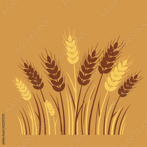Wheat ears illustration in brown and gold colors. Stylish wheat graphic design with stalks and grains.  Wheat image perfect for agriculture brochures, gardening websites, or farm branding.