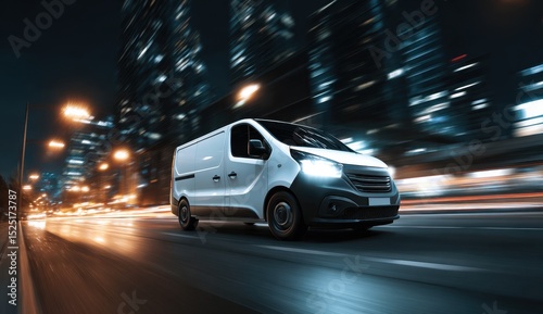 Delivery van at night in urban landscape